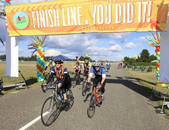 Finish line banner for bike ride.