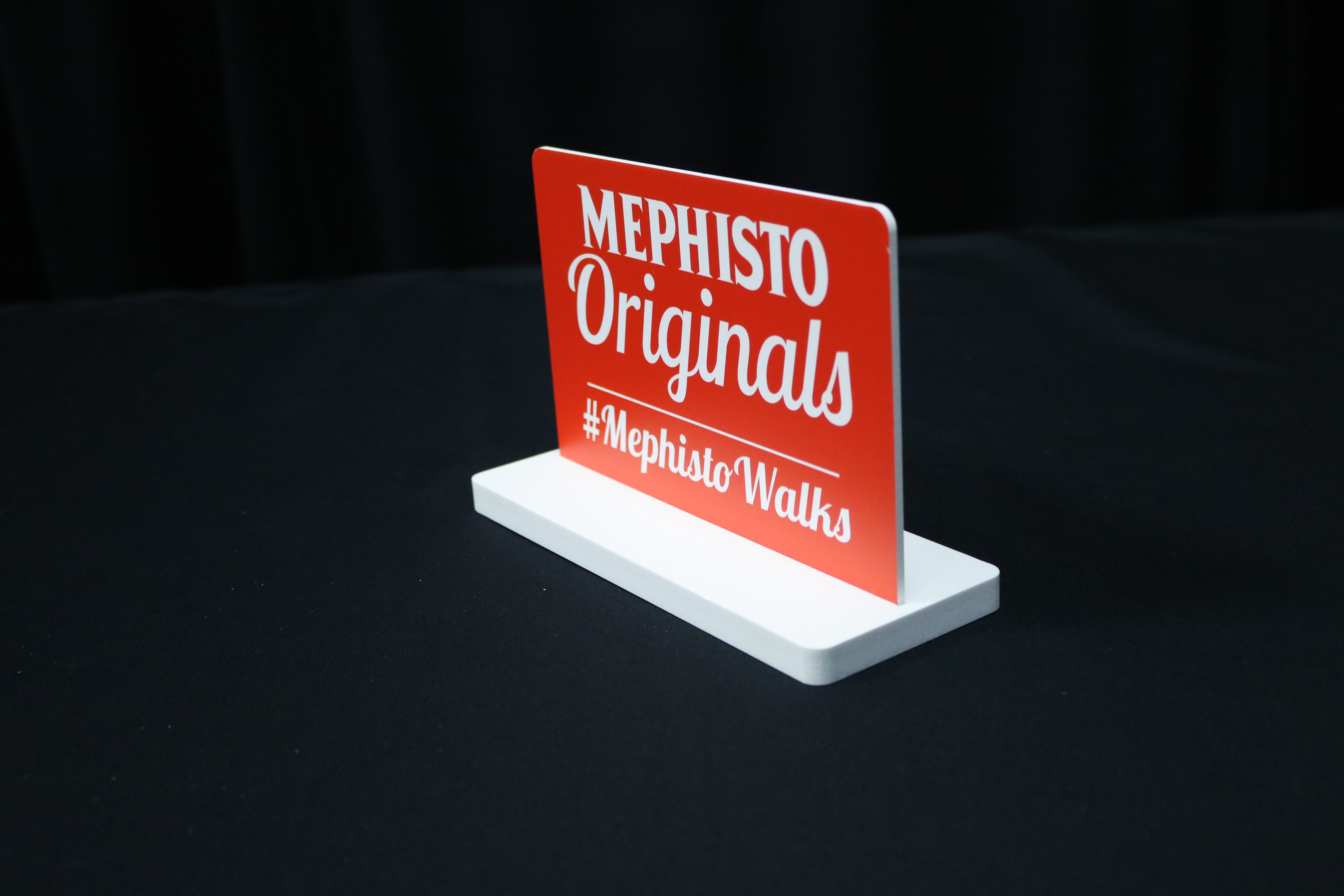 Tabletop display printed on 1/8" PVC inserted into slotted base.