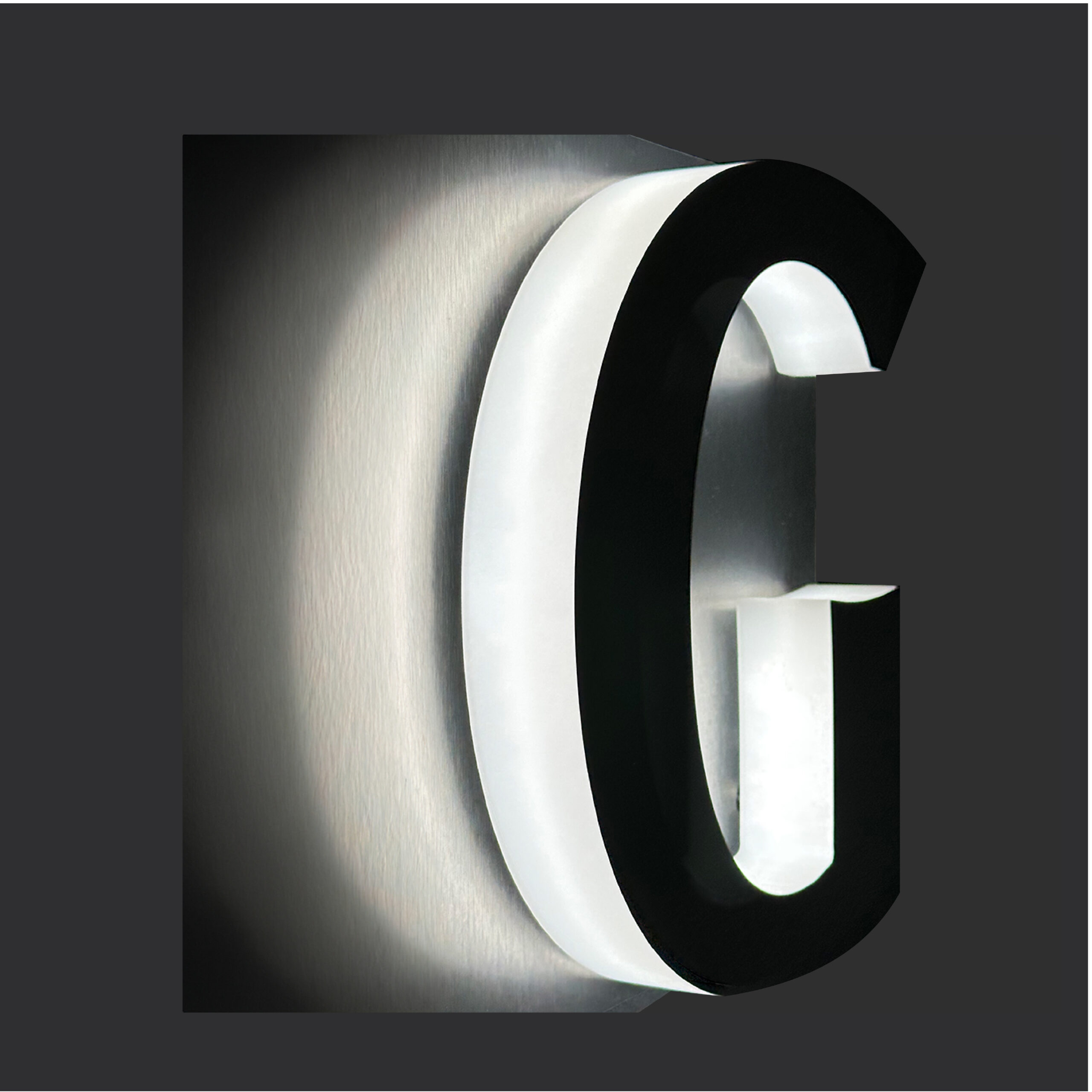 LED Letters for custom signage Side lit LED letters for custom signs on brushed silver aluminum metal
