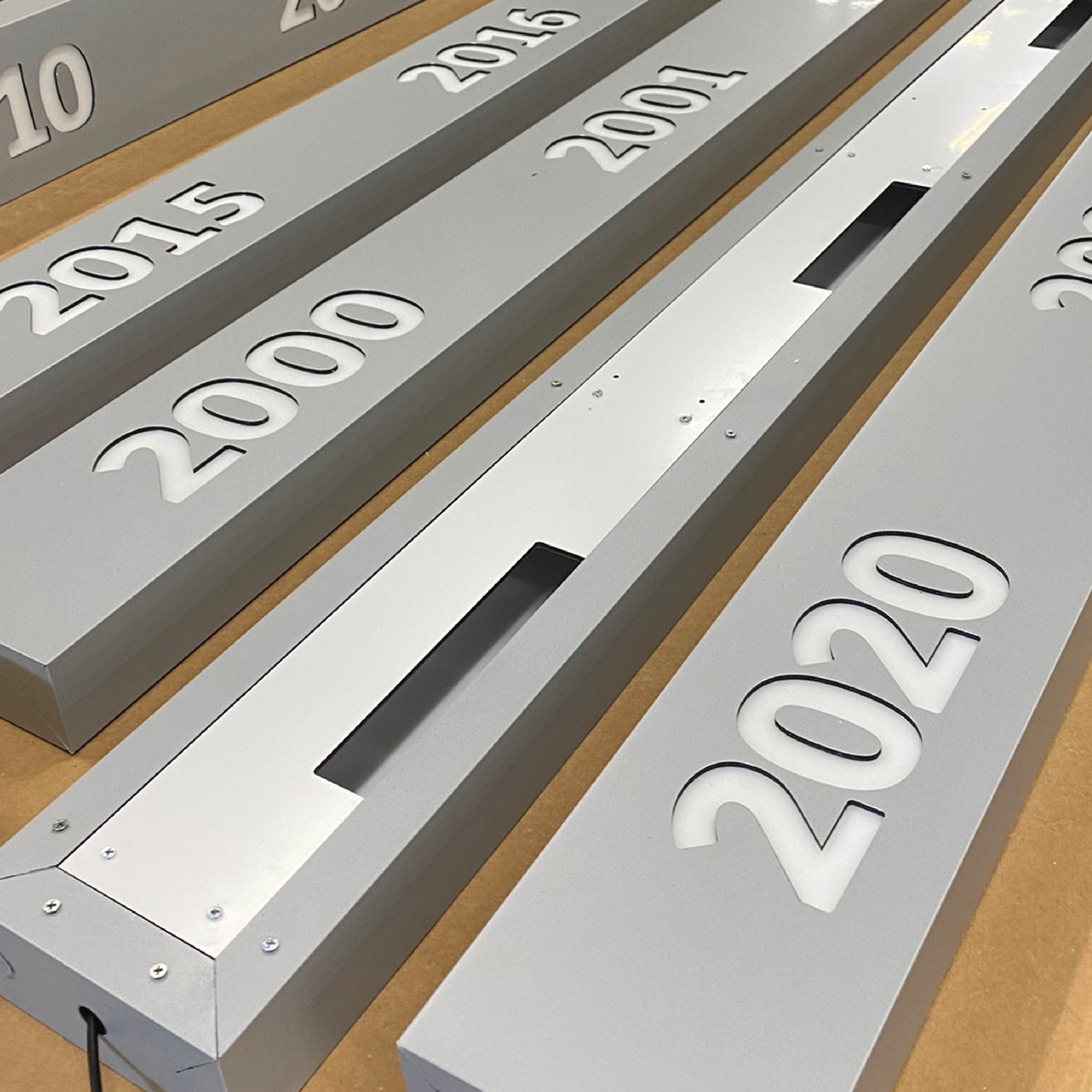 custom timeline mural sign for company anniversary timeline mural sign in production