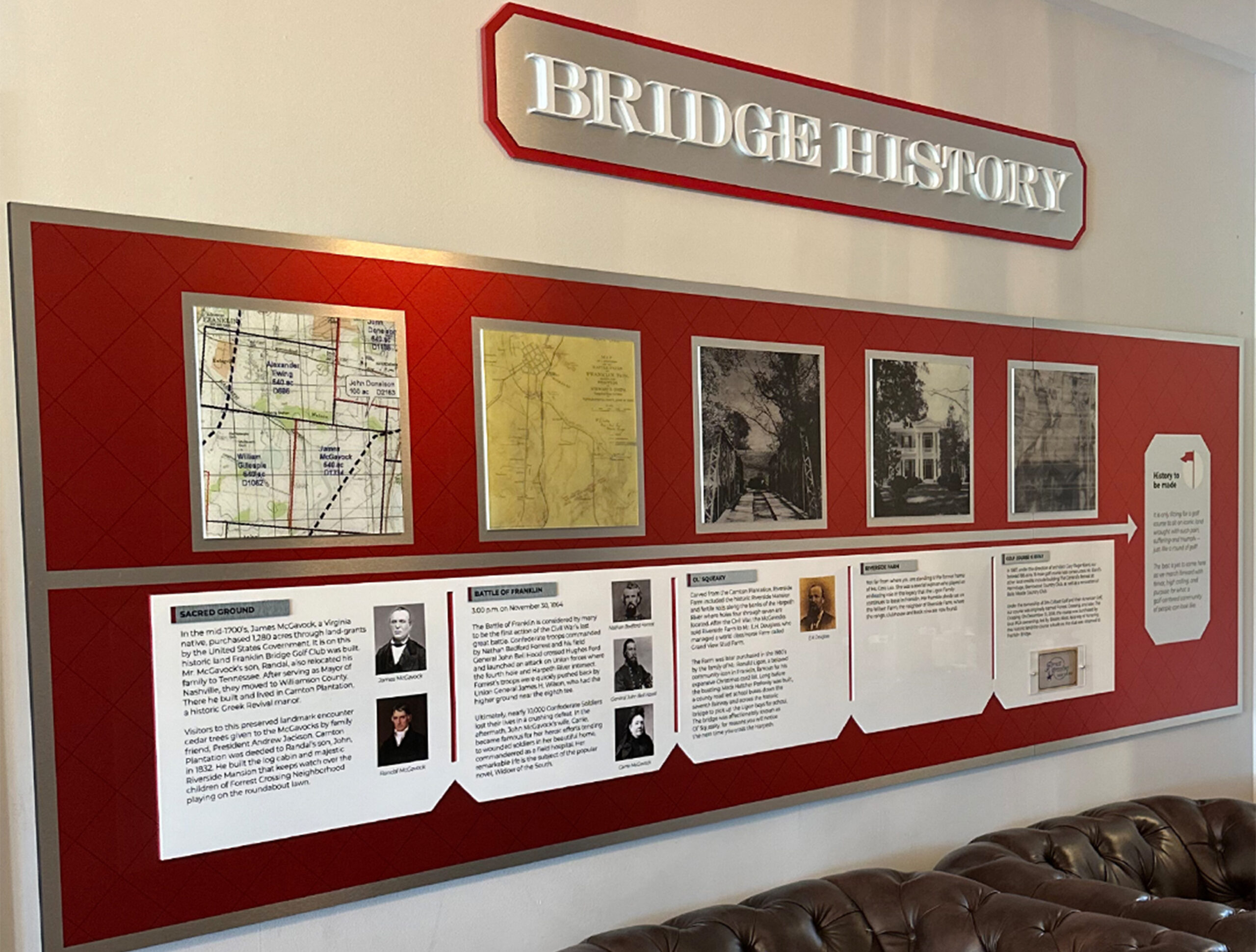 Custom printed photos and 3d white acrylic on brushed silver aluminum 3d white acrylic logo on brushed silver aluminum with custom printed photos and posters below