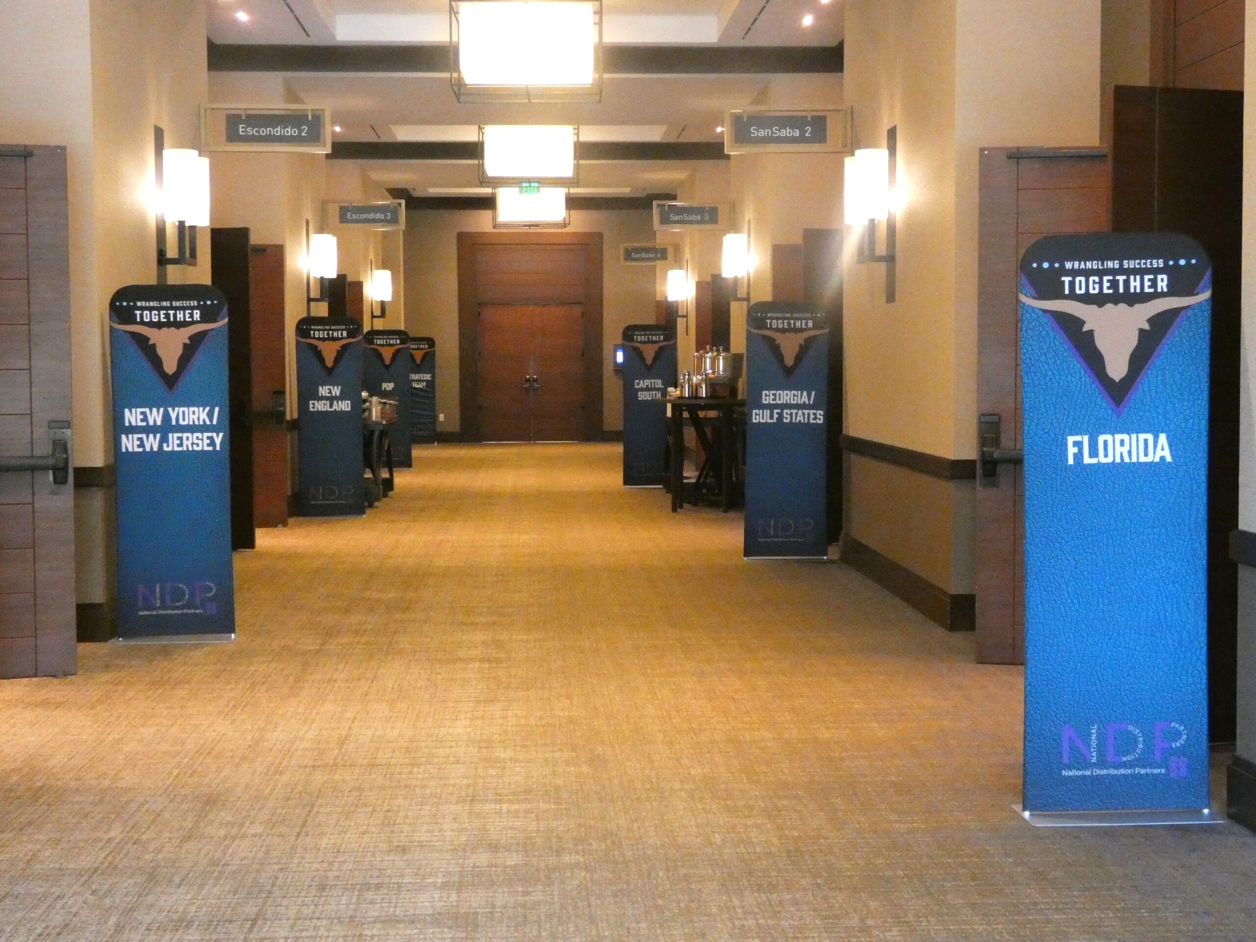 Double sided pillowcase banner stands for corporate event